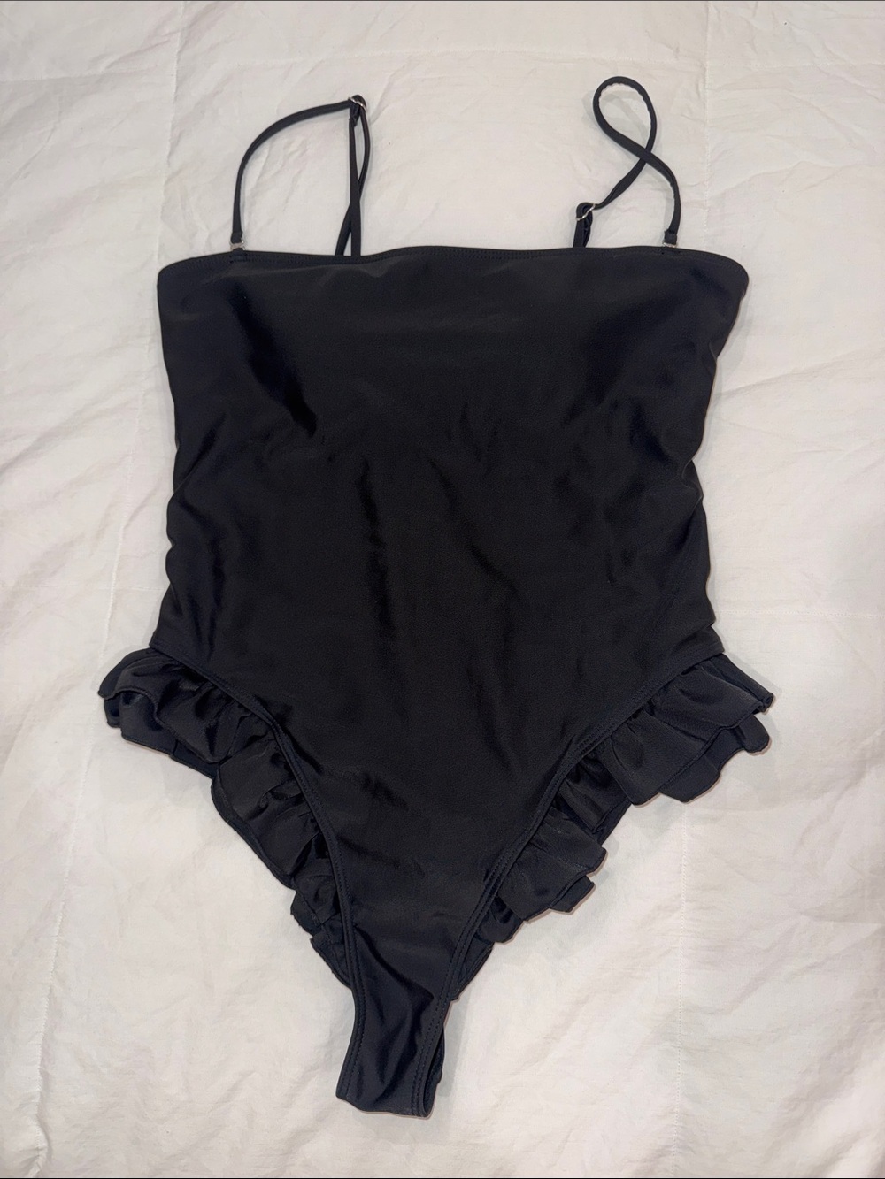 Black Ruffle One-Piece Swimsuit - Brand Not Shown